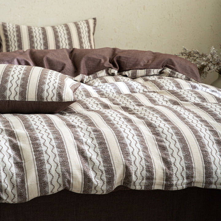 Cotton-linen bedding, 4-piece, striped pattern