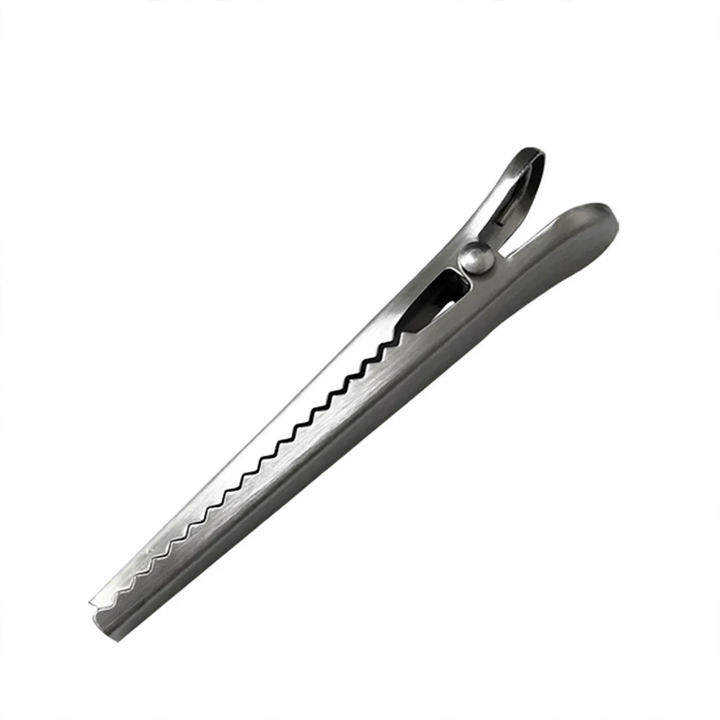 Stainless steel closure clip for bags