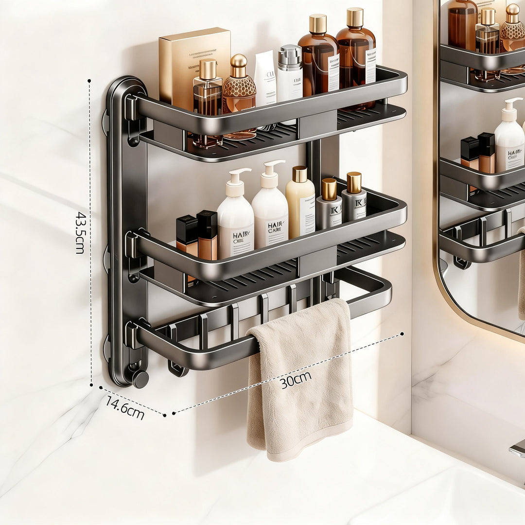 Bathroom shelf with suction cup, multi-layered