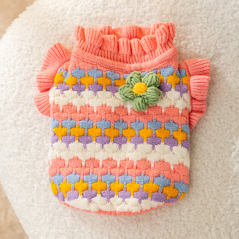 Pet Knit Sweater with Floral Pattern