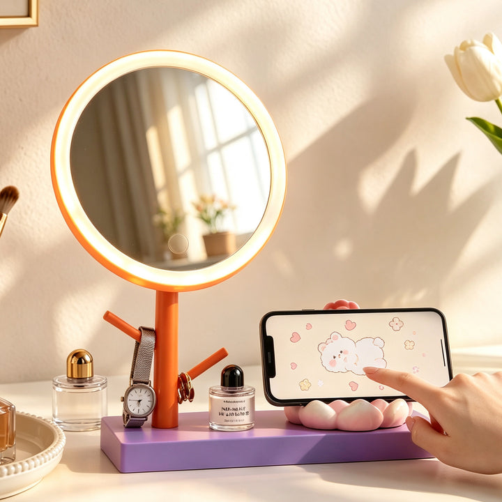 Cartoon-Phone-Stand with Makeup Mirror