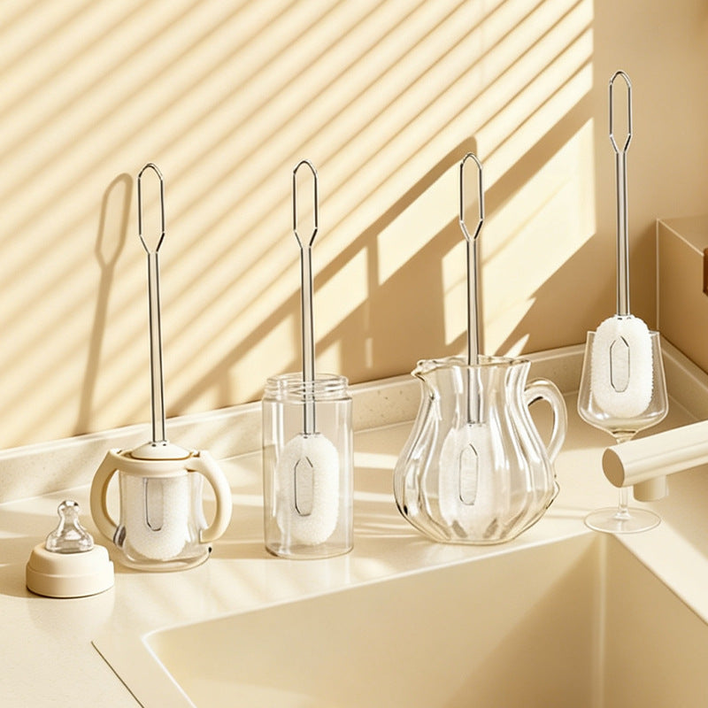 Long handle brush made of stainless steel with sponge