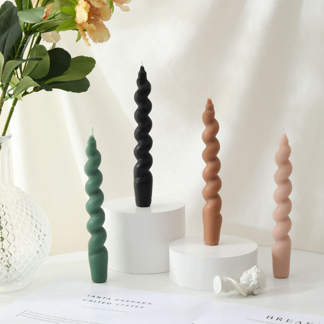 Spiral-shaped decorative candle made of soy wax
