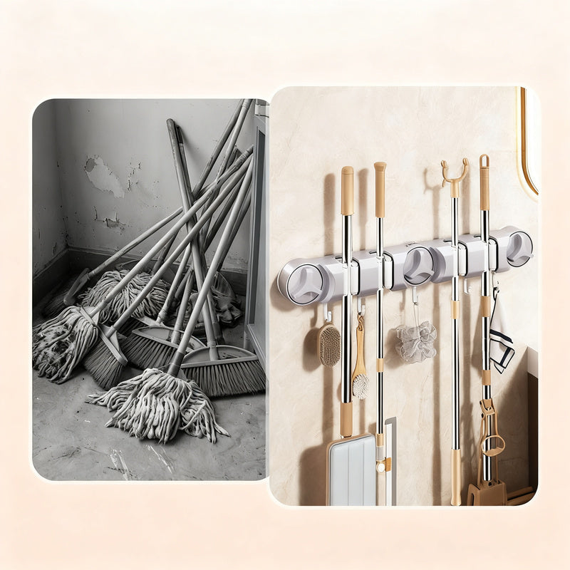 Suction cup holder for broom and mop