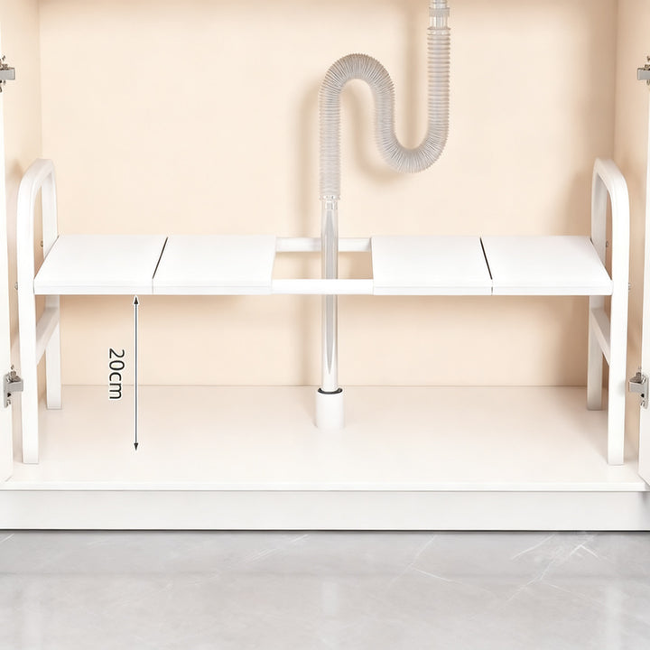 Expandable under-sink shelf for the kitchen