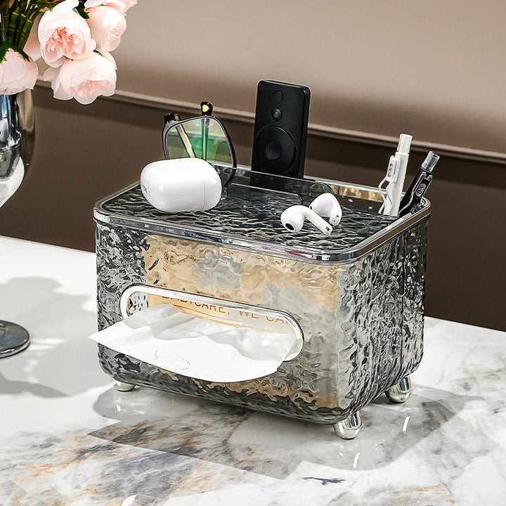 Plastic table tray for tissues and remote control