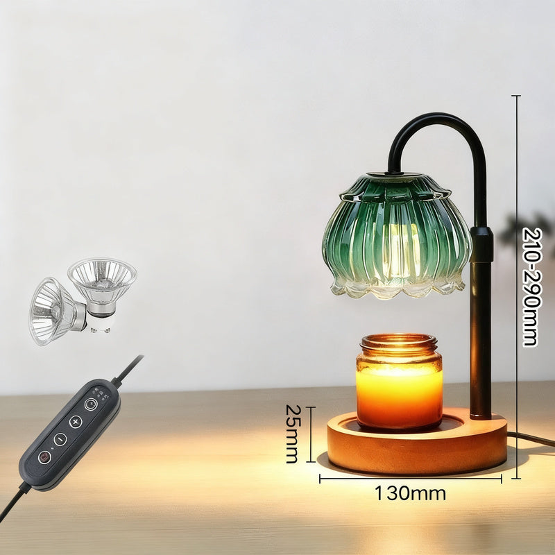 Wax melting lamp with wooden base