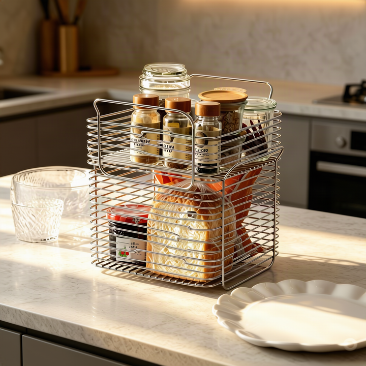 Stainless steel storage basket, modern, S and L