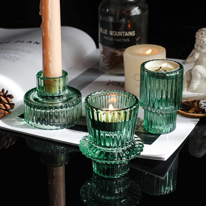 Crystal Glass Candle Holder in Green