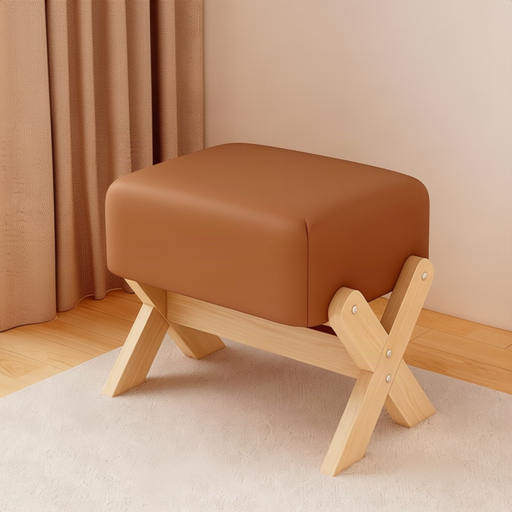 Children's footstool made of rubber wood, square