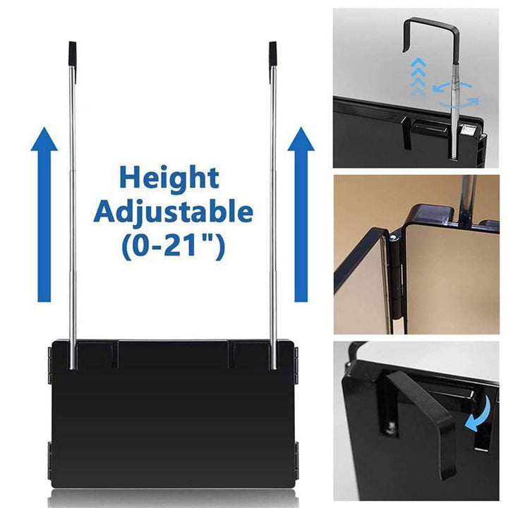 Three-part folding mirror with hooks, optionally with LED
