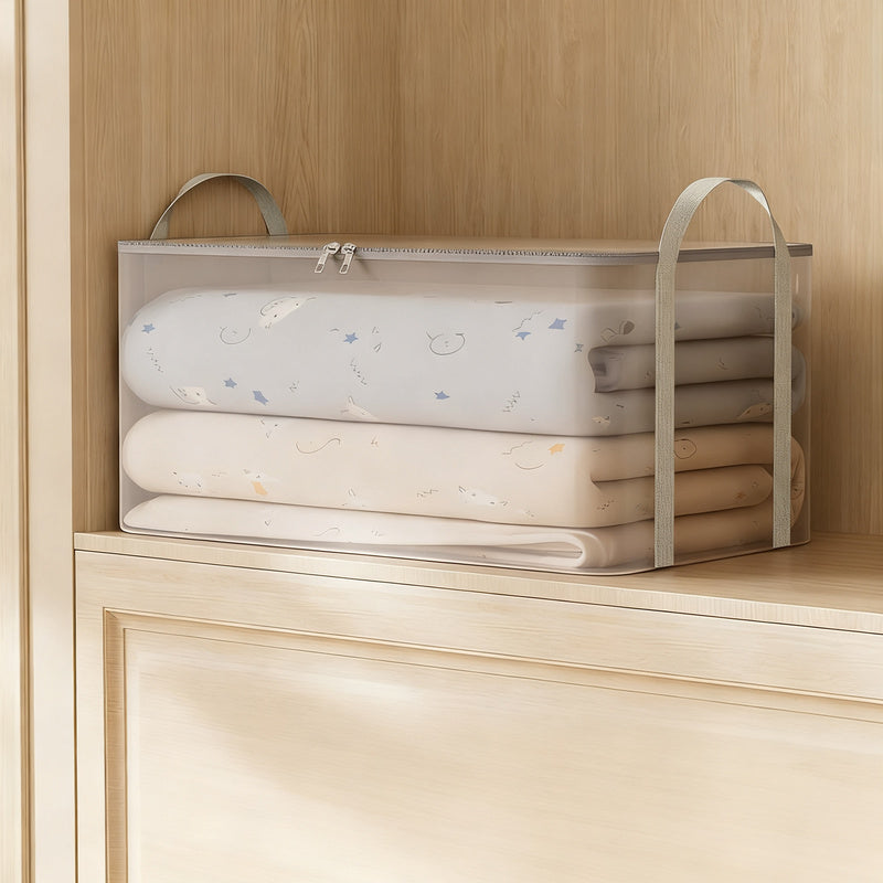 Transparent storage bag for clothing and bedding