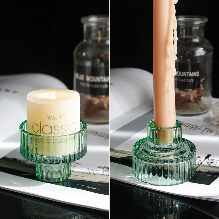 Crystal Glass Candle Holder in Green