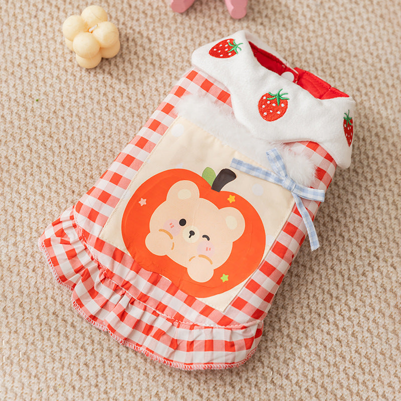Warm dress for cats, peach skin and lambskin