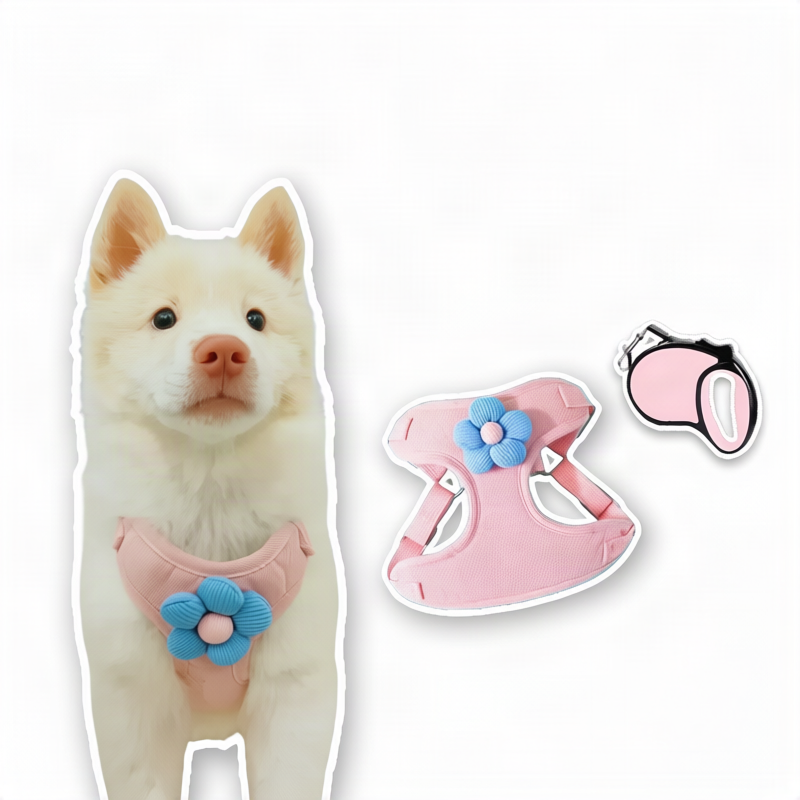 Dog harness made of fabric with leash, XS to XL