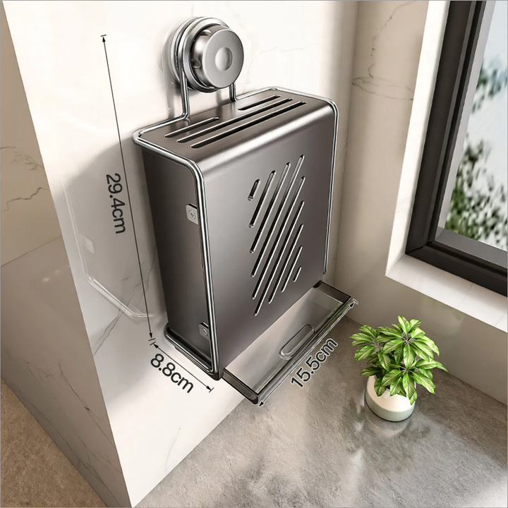 Knife holder with suction cup, stainless steel, wall mountable