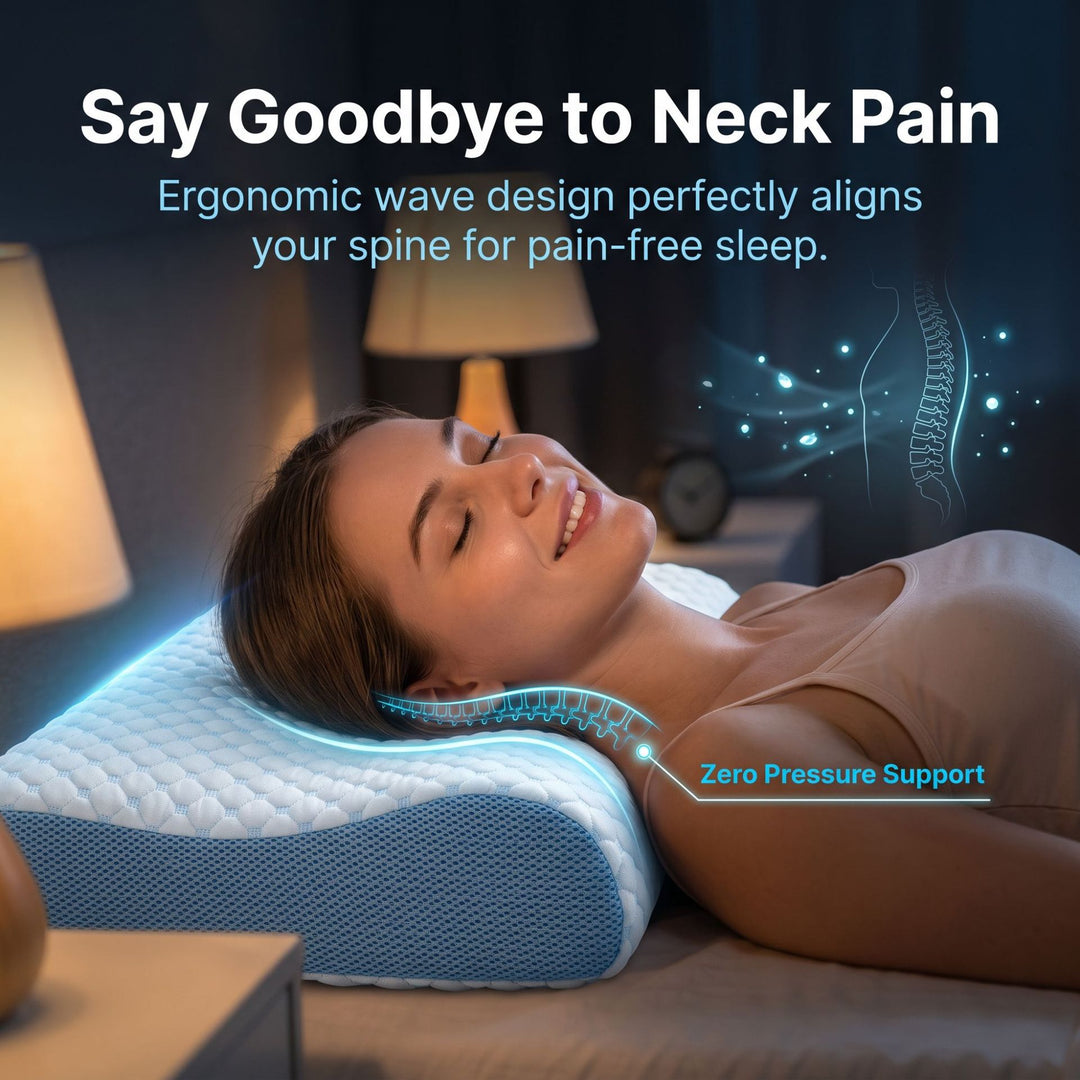 Flat neck pillow made of memory foam, wave profile