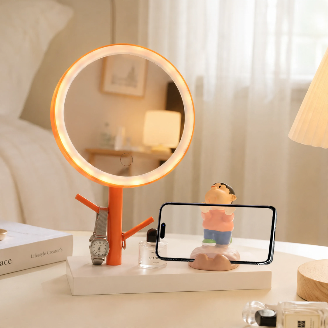 LED Make-up Mirror with Phone Holder and Jewelry Stand