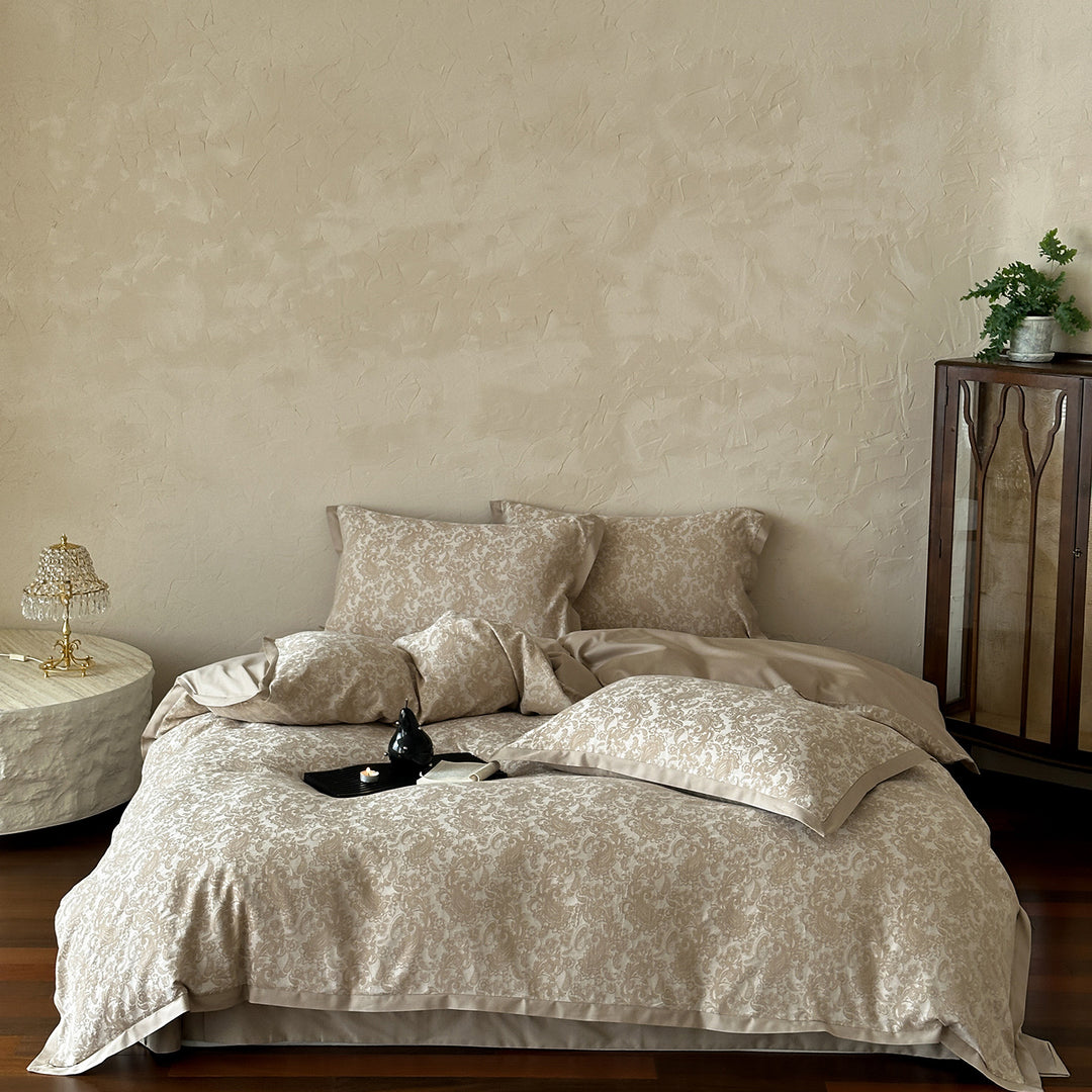 Cotton bedding set, 4-piece, jacquard