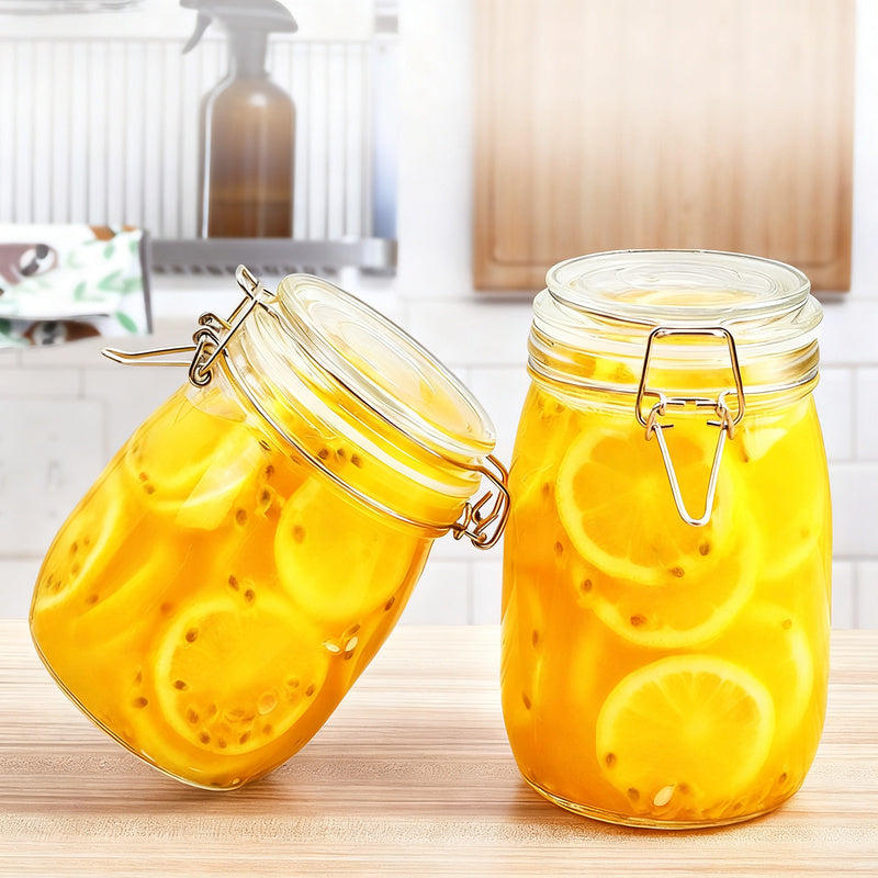 Glass storage jar with lid, airtight