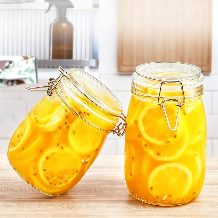 Glass storage jar with lid, airtight