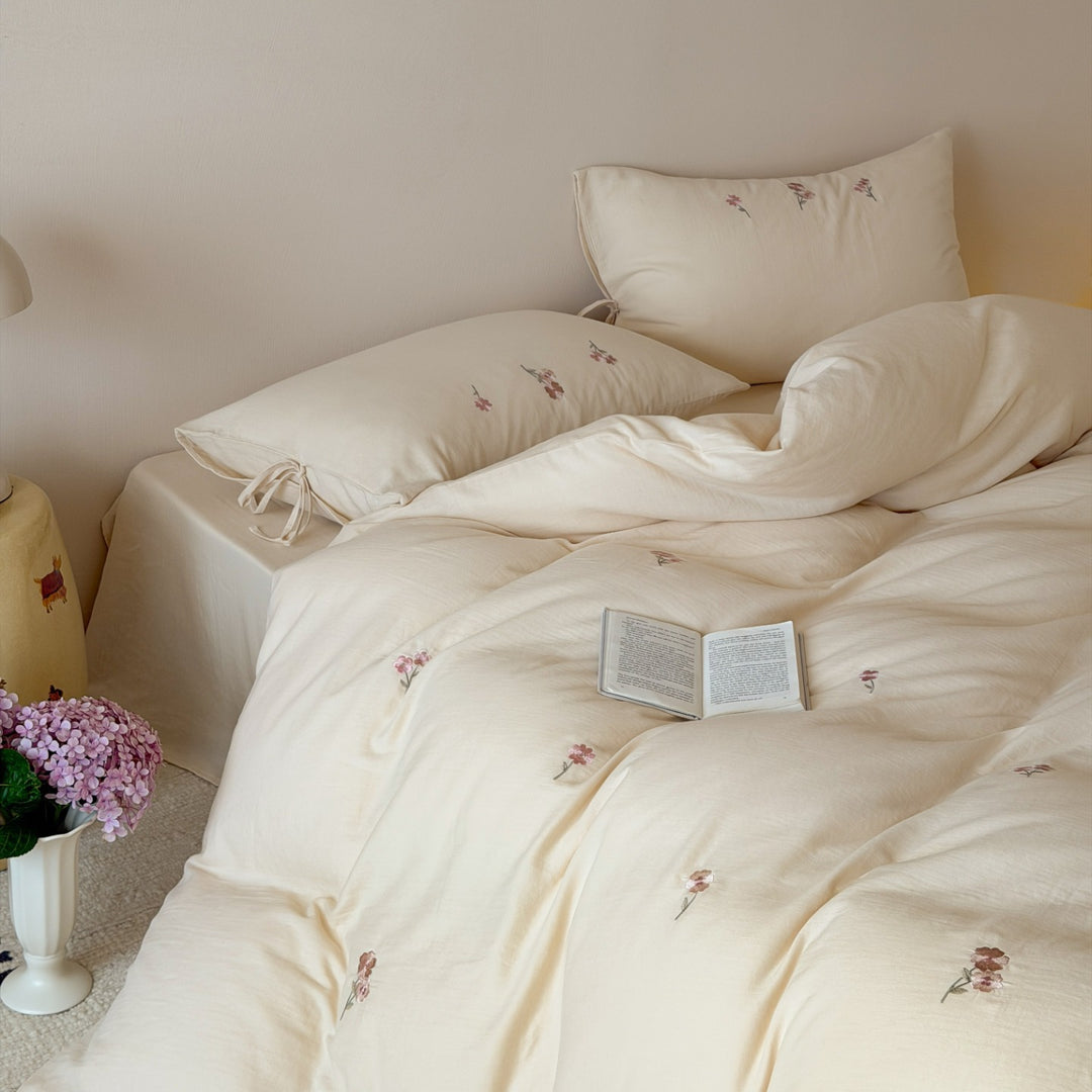 Cotton bed linen, double gauze, embroidered, spring