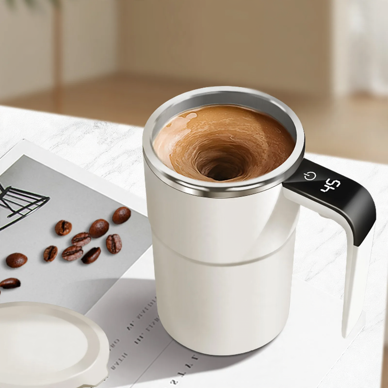 Electric stirring mixer cup, stainless steel, with lid