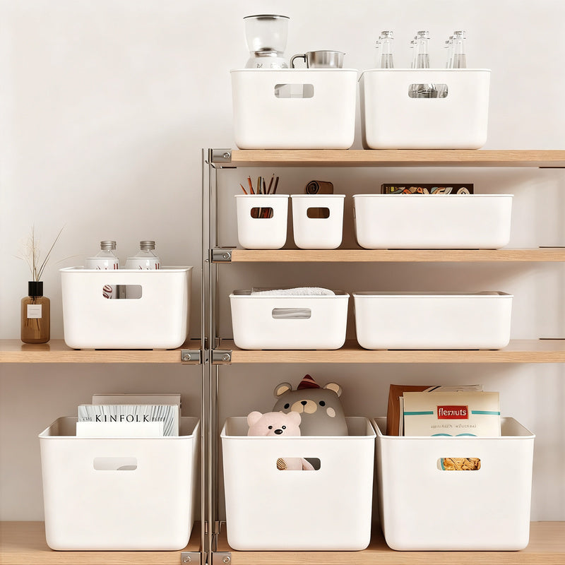 Plastic storage box for desk and cabinet