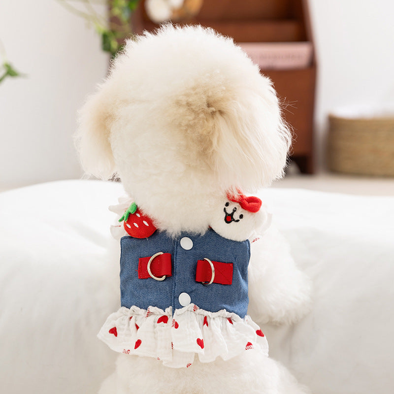 Dog dress with leash, polyester, summer