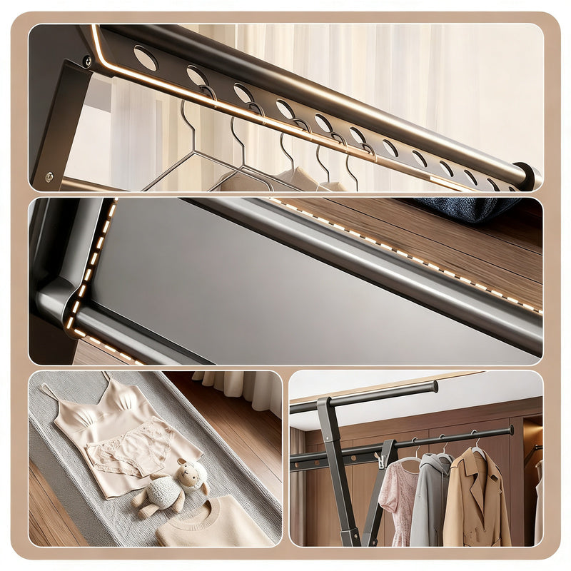 Drying rack, extendable, double rod, steel frame