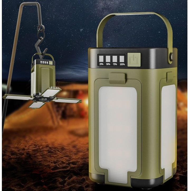 LED camping lamp with solar charging, foldable