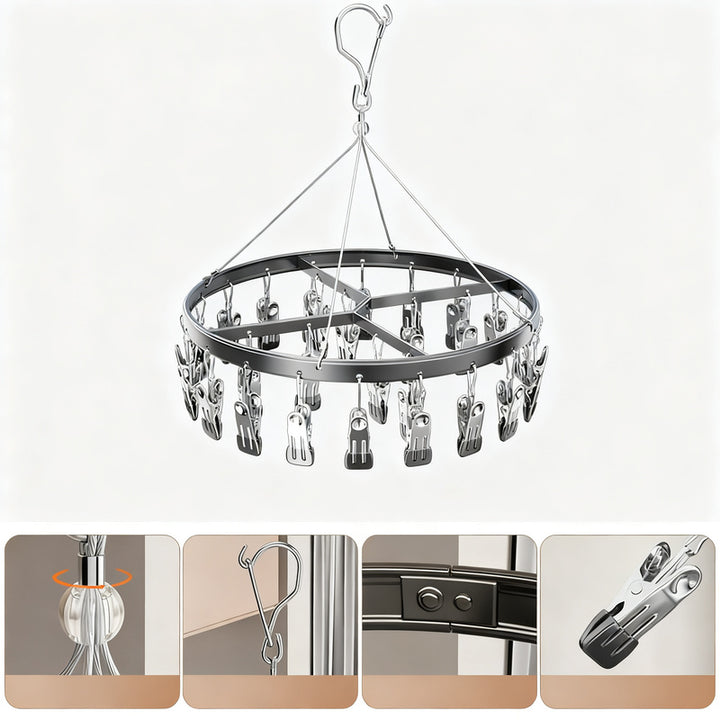 Aluminum drying rack with multiple clips
