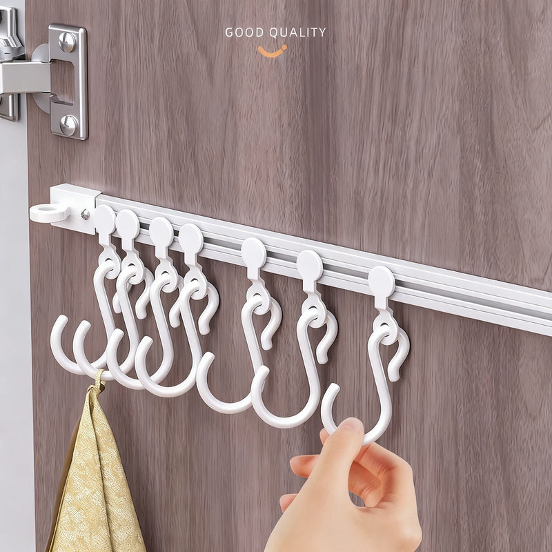 Track system with hooks for cabinet doors
