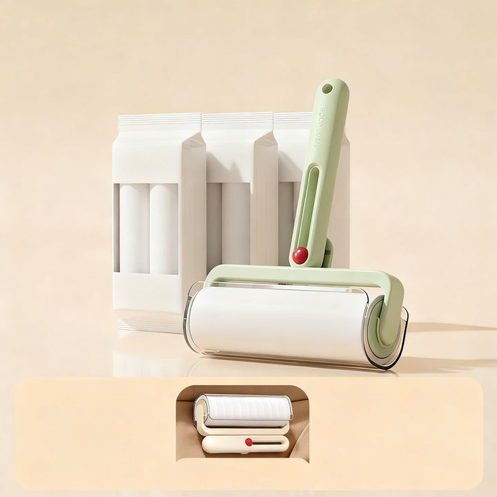 Lint roller with replacement rolls, foldable