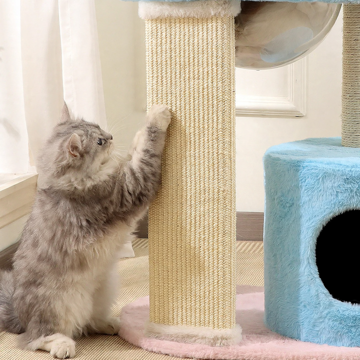 Cat climbing tree with scratching board and cave