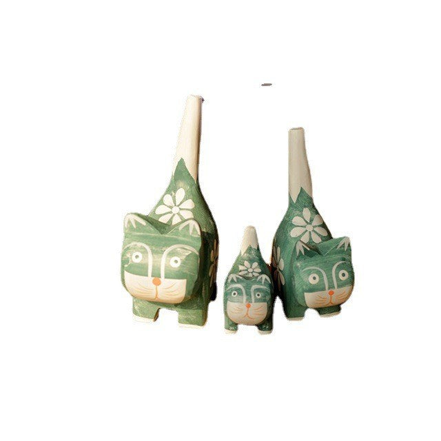 Nordic wood cat figures, set of 3, pine