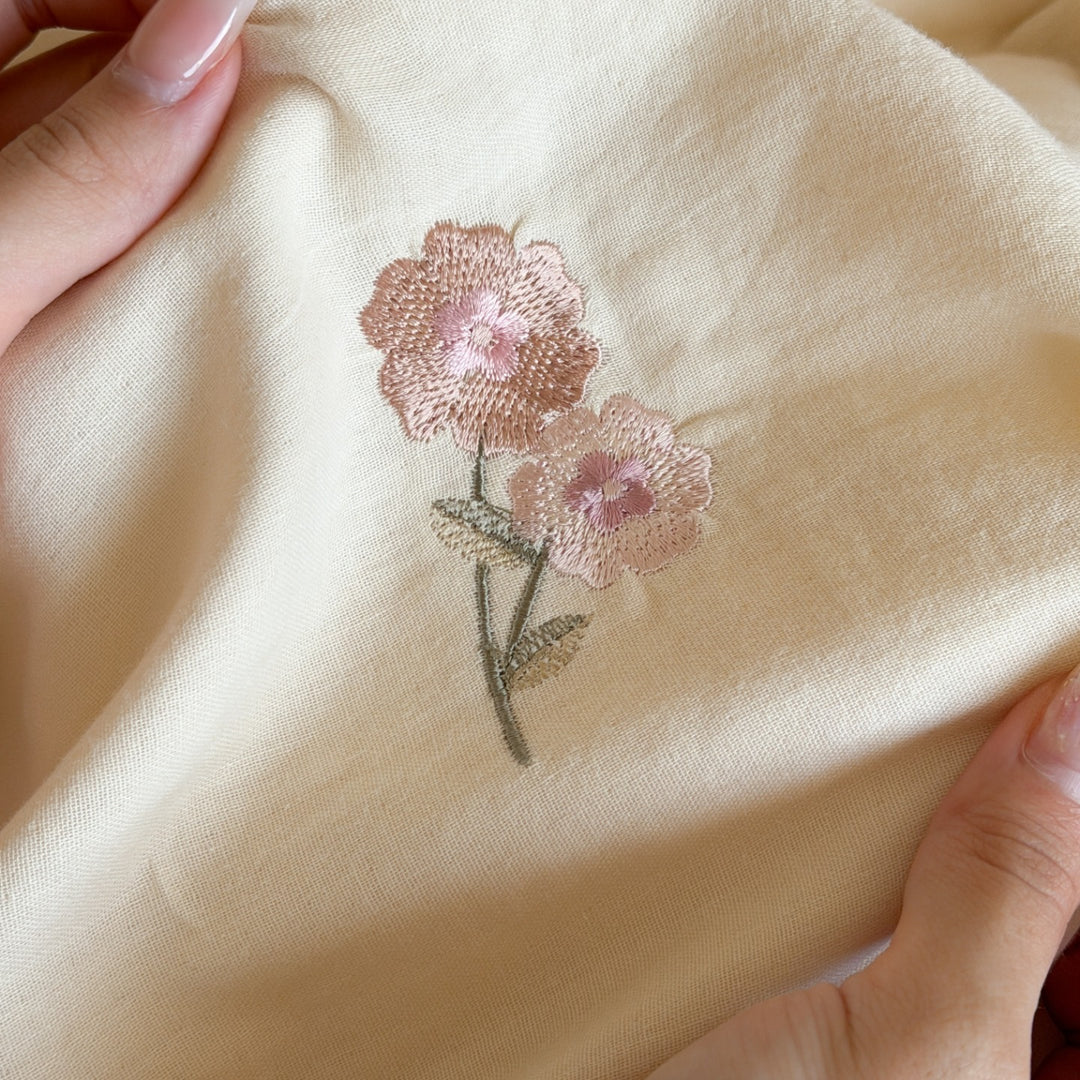 Cotton bed linen, double gauze, embroidered, spring