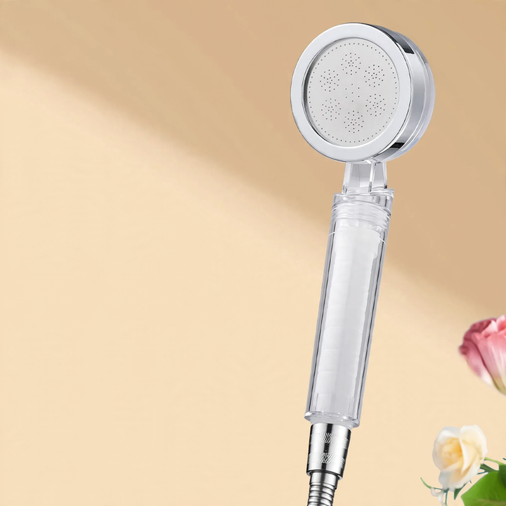 Portable shower head with pressure boost and filter