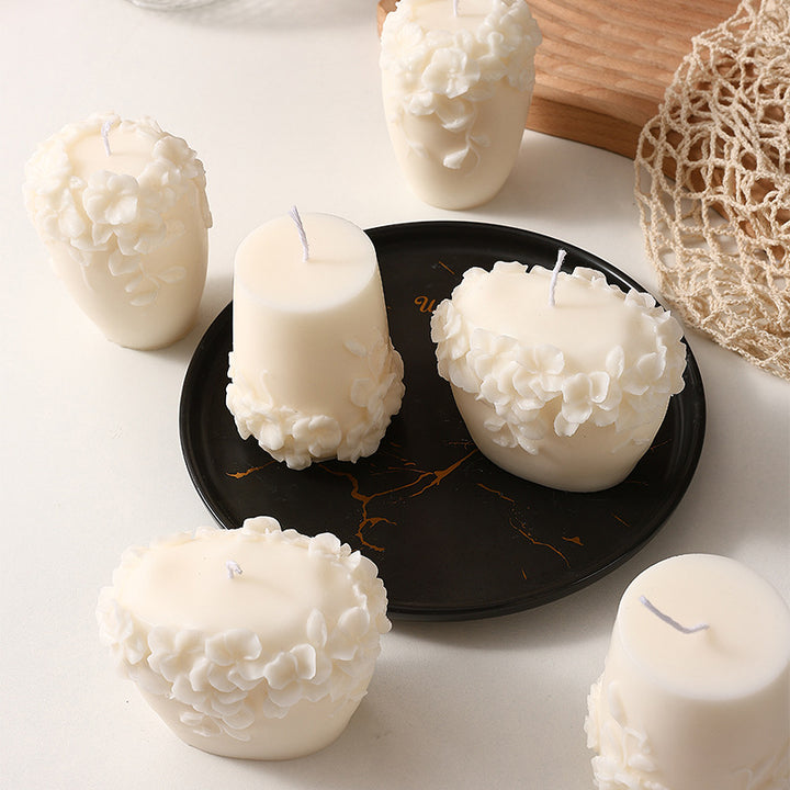 Handmade scented candle made of soy wax, flower shape