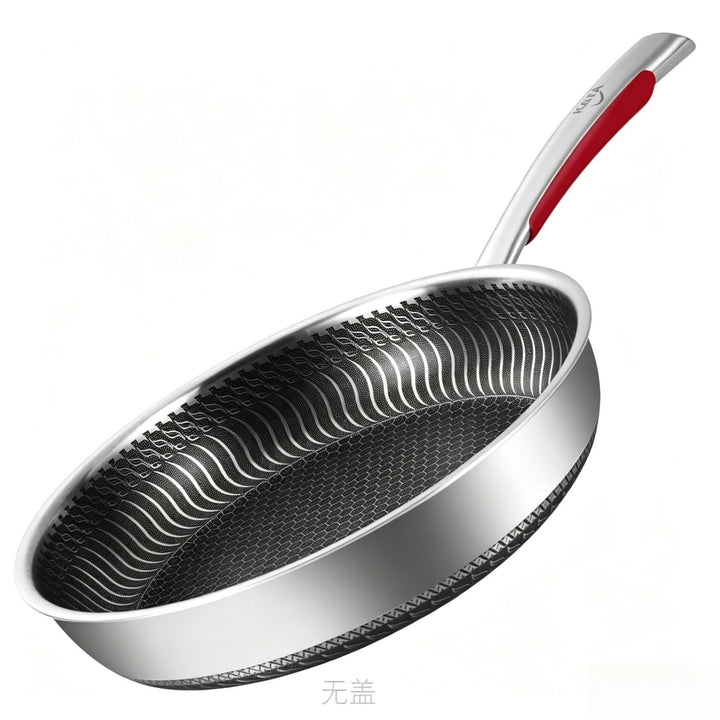 Stainless steel frying pan with glass lid