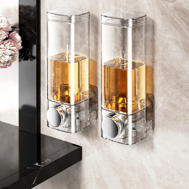 Soap dispenser for hanging, transparent, no drilling