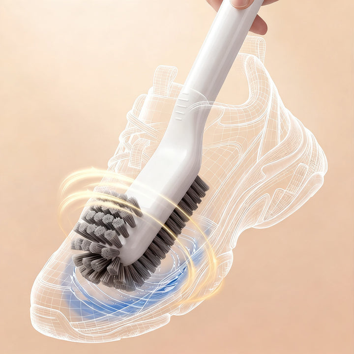Shoe brush with long handle, double-sided