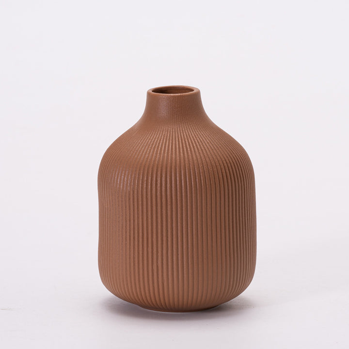 Ceramic flower vase with grooves, modern, white