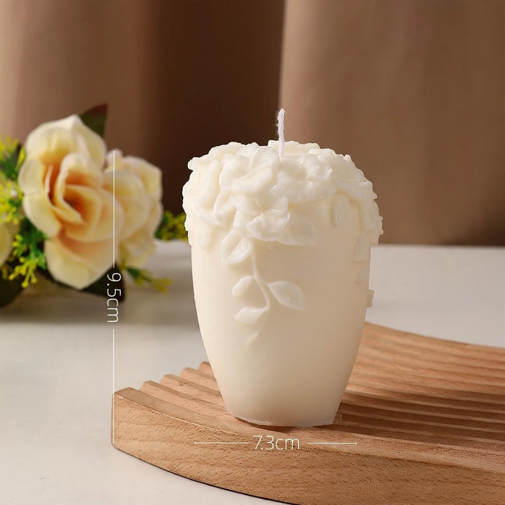 Handmade scented candle made of soy wax, flower shape