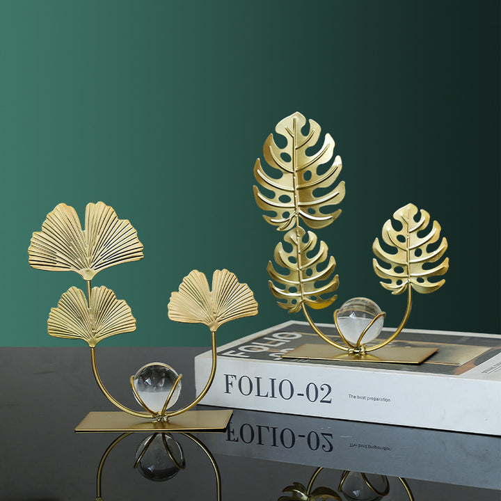 Metal leaf decor with crystal ball, European style
