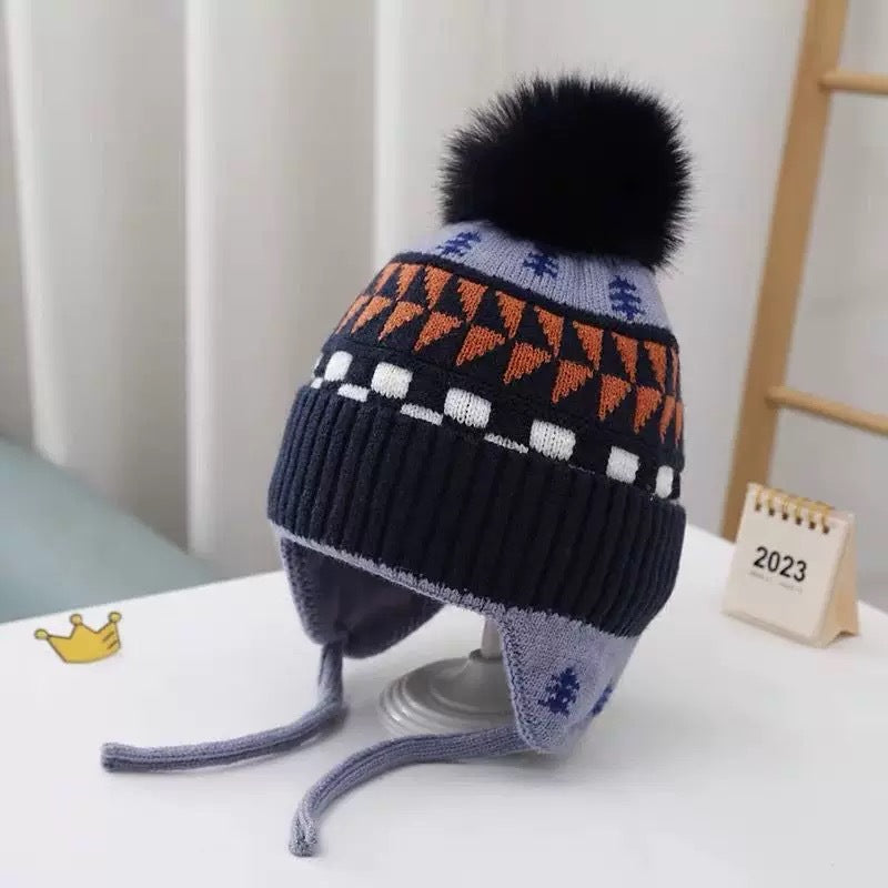 Children's hat with earflaps, knitted, warm