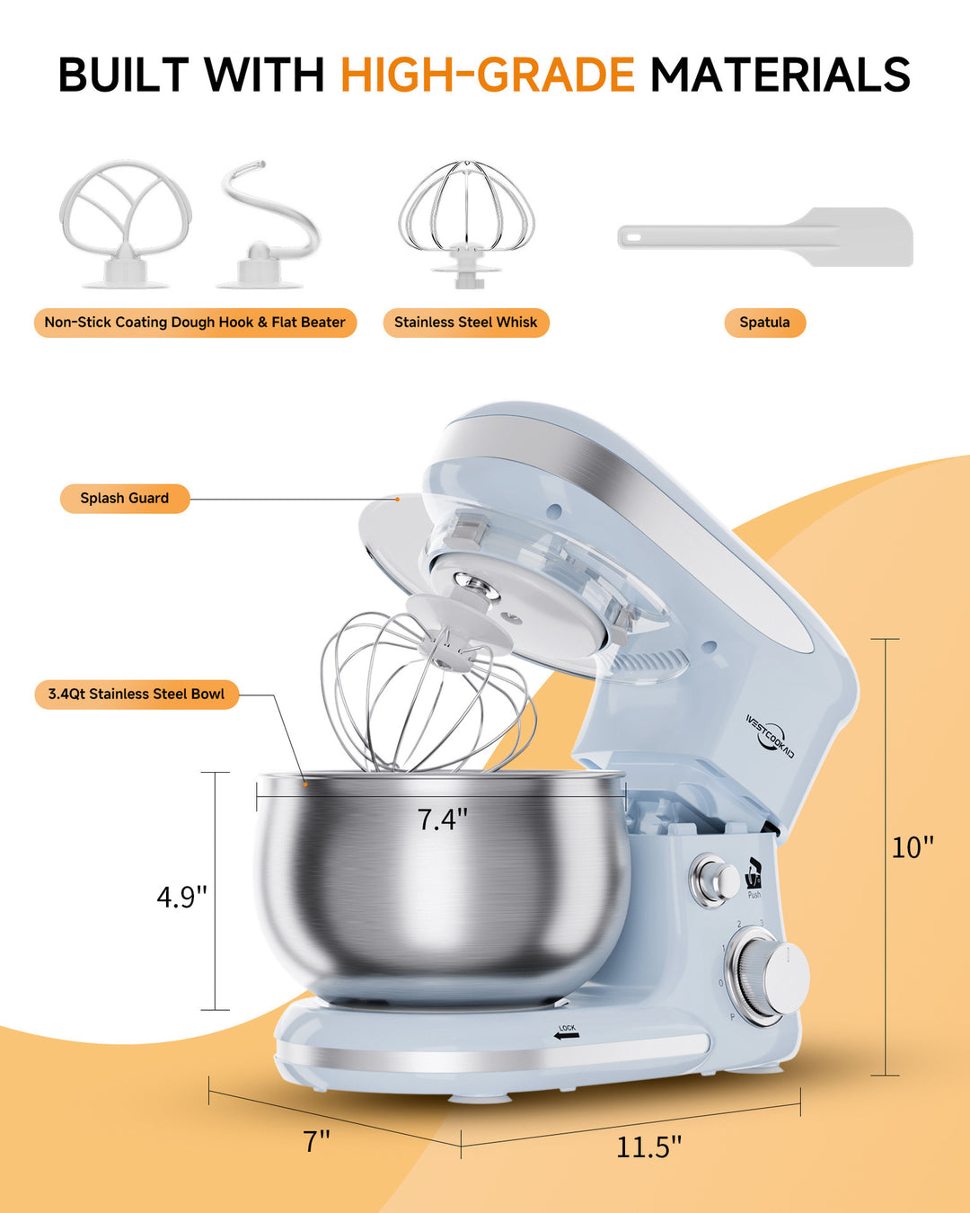 Kitchen machine 5 L, stainless steel, multiple plugs