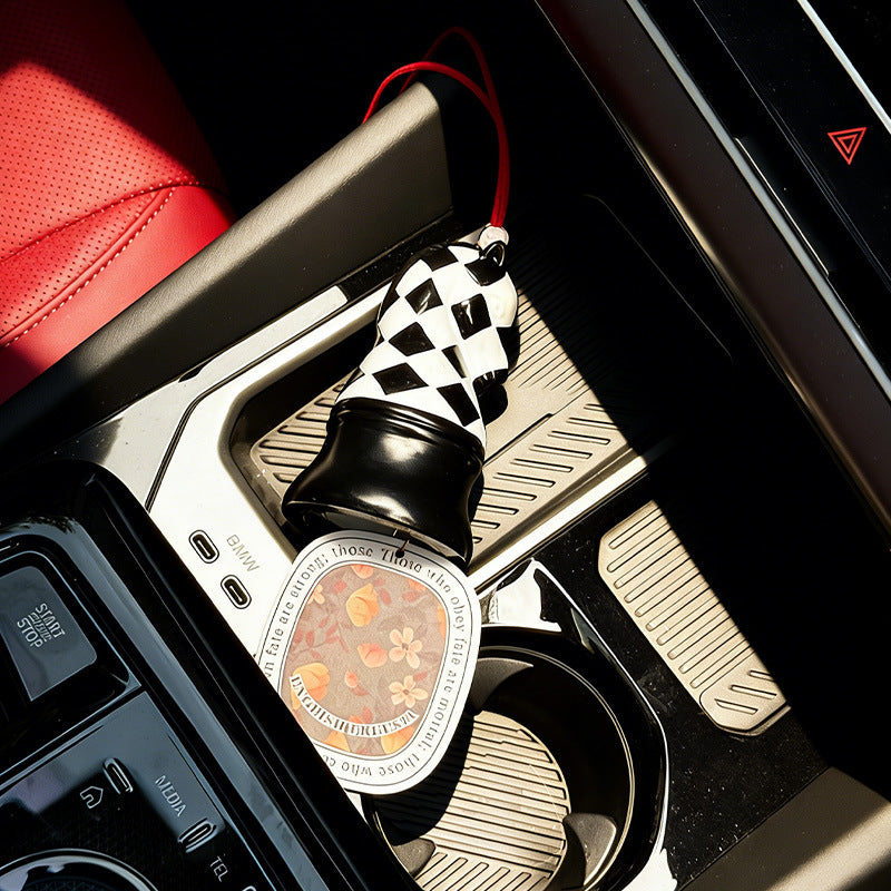 Fragrance hanger for rearview mirror, checkerboard design