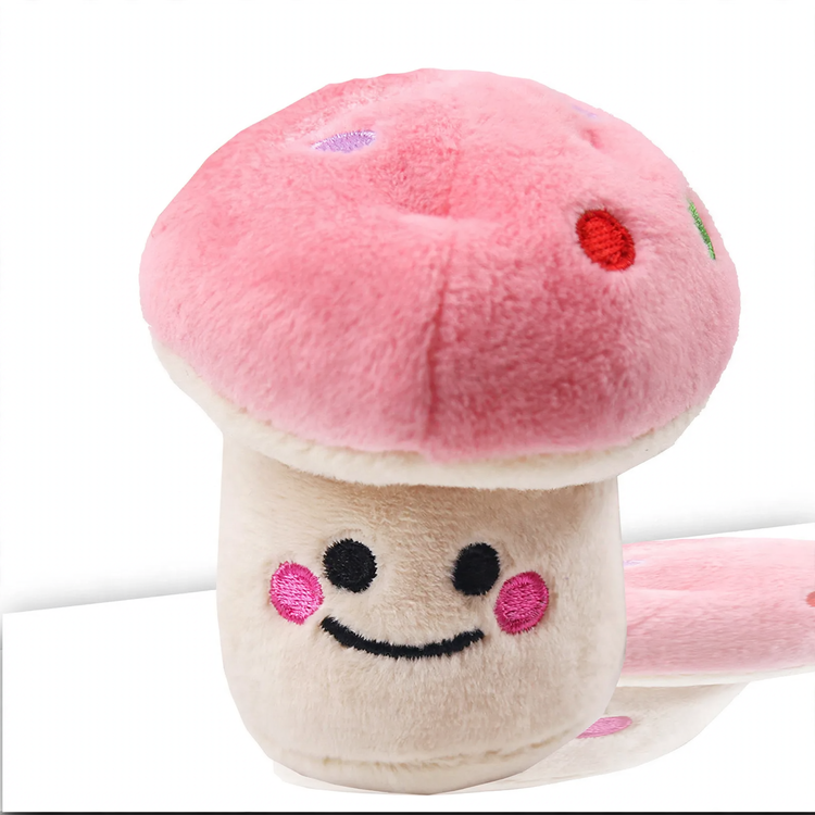 Plush cat toy with sound effect, mushroom shape