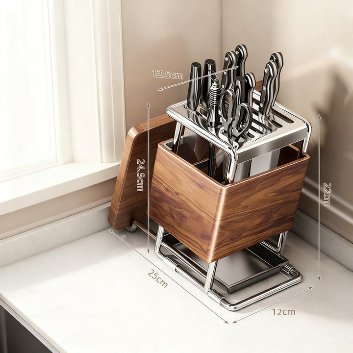 Carbon steel knife holder with cutlery compartment